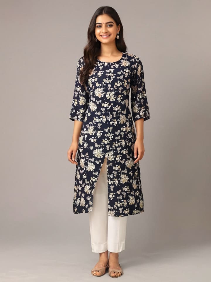 D.Gokuldas NX - Black Flower Printed Kurti